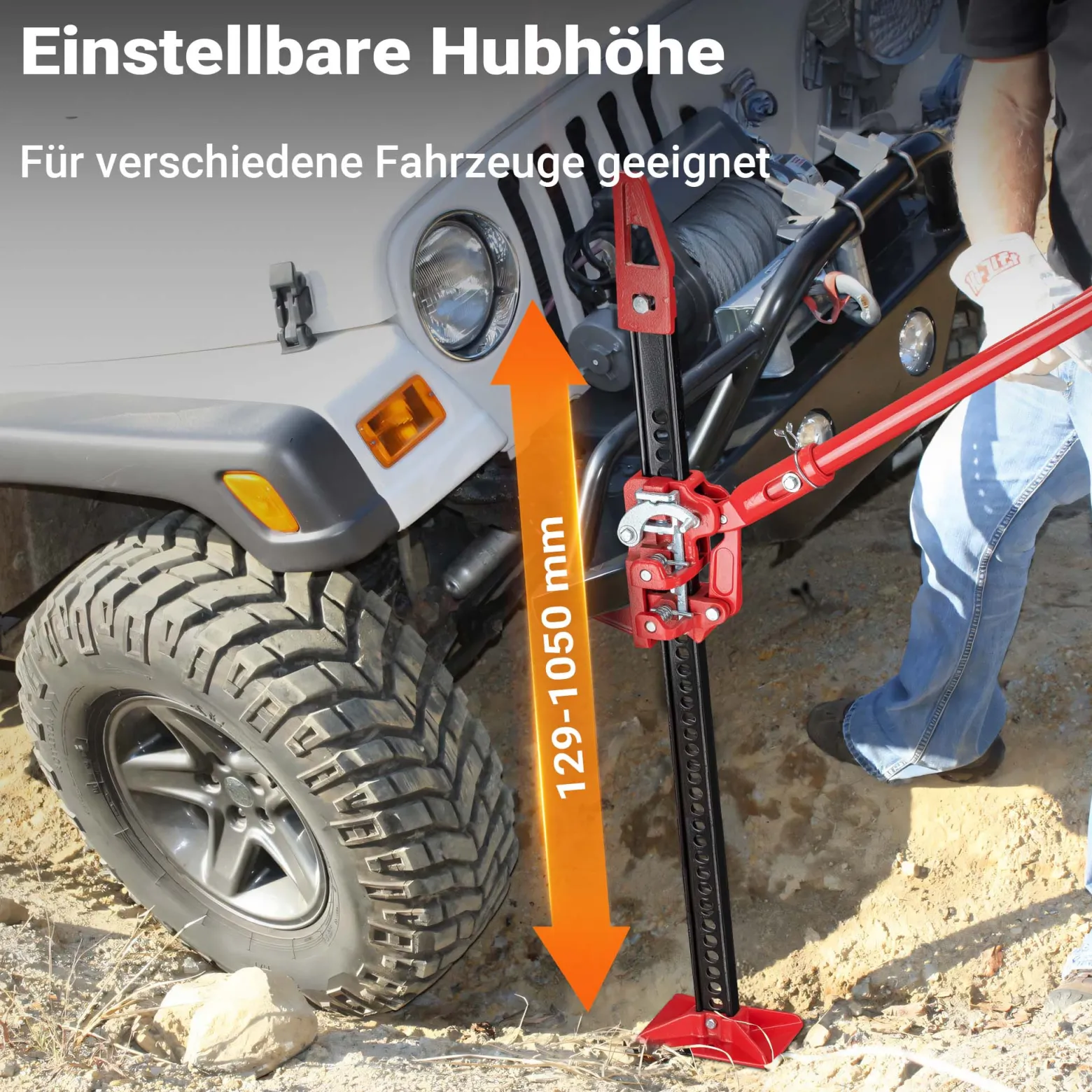 Wiltec 48‘‘ Wagenheber bis 3000 kg und max. 105 cm Hubhöhe, Offroad Farm Jack, Stockwinde für Geländewagen, SUV und ATV, Allzweckheber aus Stahl