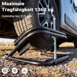 Wiltec Wagenheber für Wohnmobil bis 1360 kg, Nivellierer Wohnwagen 14“-15“ Reifen, robuster Ausgleichskeil Stahl, Auffahrkeil inkl. Schraubenschlüssel