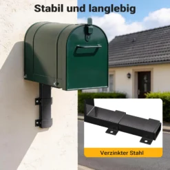 Wiltec Wandhalterung schwarz 50 x 120 x 250 mm für US Mailbox, amerikanischer Briefkasten mit Fahne, Standbriefkasten Wandhalter Stahl amerikanisches Design