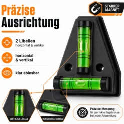 Wiltec Wasserwaage magnetisch Kreuzwasserwaage mit 2 Libellen, Magnetwasserwaage für Wohnmobil, Haushalt und Bau, kompakte Mini Wasserwaage aus ABS mit Magnetrückseite