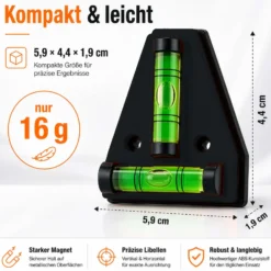 Wiltec Wasserwaage magnetisch Kreuzwasserwaage mit 2 Libellen, Magnetwasserwaage für Wohnmobil, Haushalt und Bau, kompakte Mini Wasserwaage aus ABS mit Magnetrückseite