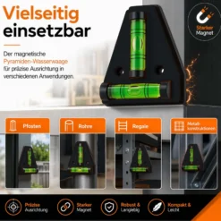 Wiltec Wasserwaage magnetisch Kreuzwasserwaage mit 2 Libellen, Magnetwasserwaage für Wohnmobil, Haushalt und Bau, kompakte Mini Wasserwaage aus ABS mit Magnetrückseite
