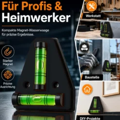 Wiltec Wasserwaage magnetisch Kreuzwasserwaage mit 2 Libellen, Magnetwasserwaage für Wohnmobil, Haushalt und Bau, kompakte Mini Wasserwaage aus ABS mit Magnetrückseite