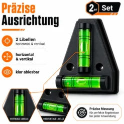 Wiltec Wasserwaage magnetisch 2 Stück Kreuzwasserwaage aus ABS mit Magnetrückseite mit je 2 Libellen, Magnetwasserwaage für Wohnmobil, Haushalt und Bau