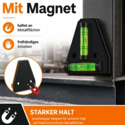 Wiltec Wasserwaage magnetisch 2 Stück Kreuzwasserwaage aus ABS mit Magnetrückseite mit je 2 Libellen, Magnetwasserwaage für Wohnmobil, Haushalt und Bau