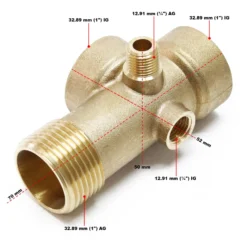 Wiltec 5-Wege Verteiler Messing 2x 1" IG 1x 1" AG 1x 1/4" IG 1x 1/4" AG Anschluss für Hauswasserwerk, Pumpe und Membrankessel