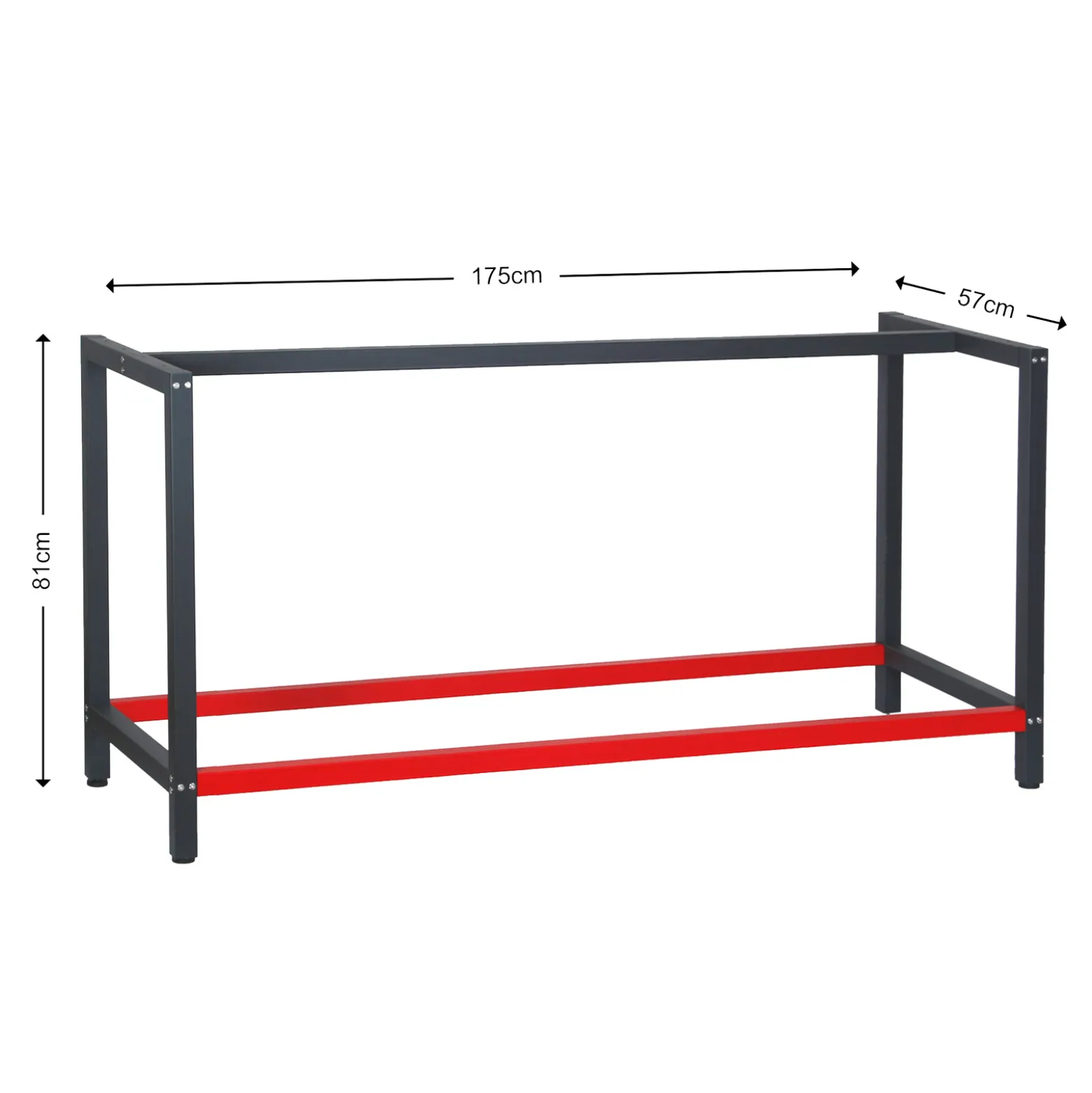 Wiltec Werkbank Gestell 175 x 57 x 81 cm aus Stahl, Werkbankgestell in Anthrazit Rot, Tischgestell max. 200 kg als Werkbank, Arbeitstisch & Sideboard