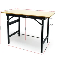 Wiltec Werkbank 100 x 60 x 76 cm klappbar, Werktisch faltbar, linierter Arbeitstisch bis 150 kg belastbar, Werkstatteinrichtung aus Stahl und Holz