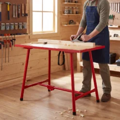 Wiltec Werkbank 120 x 62,5 x 83 cm klappbar, Werktisch faltbar, klappbarer Arbeitstisch bis 300 kg belastbar, Werkstatteinrichtung aus Stahl und Holz