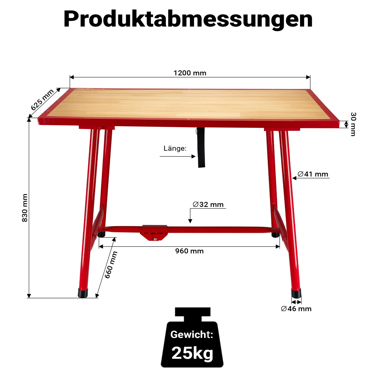 Wiltec Werkbank 120 x 62,5 x 83 cm klappbar, Werktisch faltbar, klappbarer Arbeitstisch bis 300 kg belastbar, Werkstatteinrichtung aus Stahl und Holz