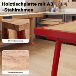 Wiltec Werkbank 120 x 62,5 x 83 cm klappbar, Werktisch faltbar, klappbarer Arbeitstisch bis 300 kg belastbar, Werkstatteinrichtung aus Stahl und Holz