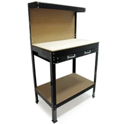 Wiltec Werkbank 1200 x 600 x 1600 mm mit Lochwand, Werkzeugbank mit Stahlrahmen, Arbeitstisch mit Arbeitsplatte aus MDF, Hobelbank mit Aufhängehaken
