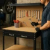 Wiltec Werkbank 1150 x 550 x 1400 mm mit Lochwand, Werkzeugbank mit Stahlrahmen, Arbeitstisch mit Arbeitsplatte aus MDF, Hobelbank mit Aufhängehaken