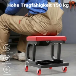 Wiltec Werkstatthocker mit Ablagefläche 37,5x36x38,5cm mit Rollen Werkstattwagen Werkzeugwagen Werkstatt-Rollsitz Werkstattsitz fahrbar