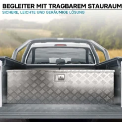 Wiltec Werkzeugbox Alu 124x37x38 cm Silberfarbene Transportbox, Werkzeugkiste inkl. Schlüssel, Alubox und Staukasten mit Handgriffen, großzügige Deichselbox