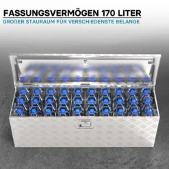 Wiltec Werkzeugbox Alu 124x37x38 cm Silberfarbene Transportbox, Werkzeugkiste inkl. Schlüssel, Alubox und Staukasten mit Handgriffen, großzügige Deichselbox