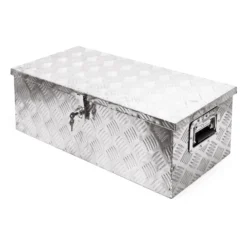 Wiltec Werkzeugbox Alu 76x32x24,5 cm Silberfarbene Transportbox, Werkzeugkiste inkl. Schlüssel, Alubox mit Handgriffen, großzügige Deichselbox