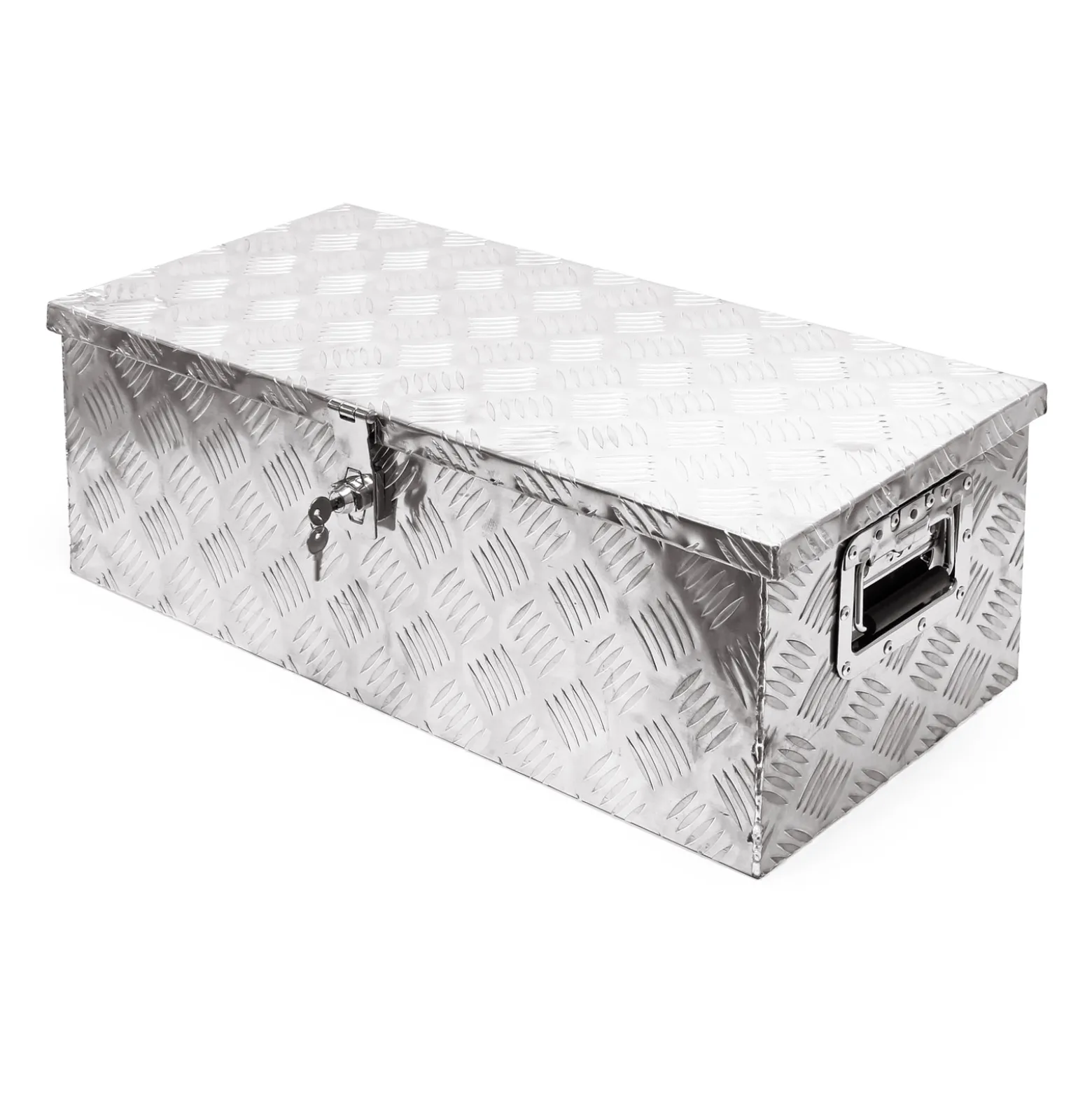 Wiltec Werkzeugbox Alu 76x32x24,5 cm Silberfarbene Transportbox, Werkzeugkiste inkl. Schlüssel, Alubox mit Handgriffen, großzügige Deichselbox