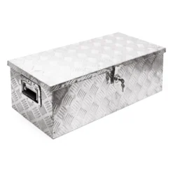 Wiltec Werkzeugbox Alu 76x32x24,5 cm Silberfarbene Transportbox, Werkzeugkiste inkl. Schlüssel, Alubox mit Handgriffen, großzügige Deichselbox