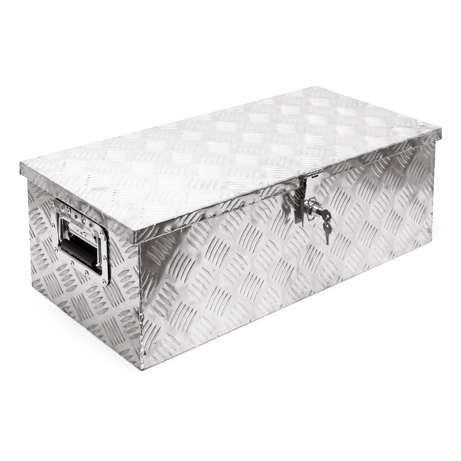Wiltec Werkzeugbox Alu 76x32x24,5 cm Silberfarbene Transportbox, Werkzeugkiste inkl. Schlüssel, Alubox mit Handgriffen, großzügige Deichselbox