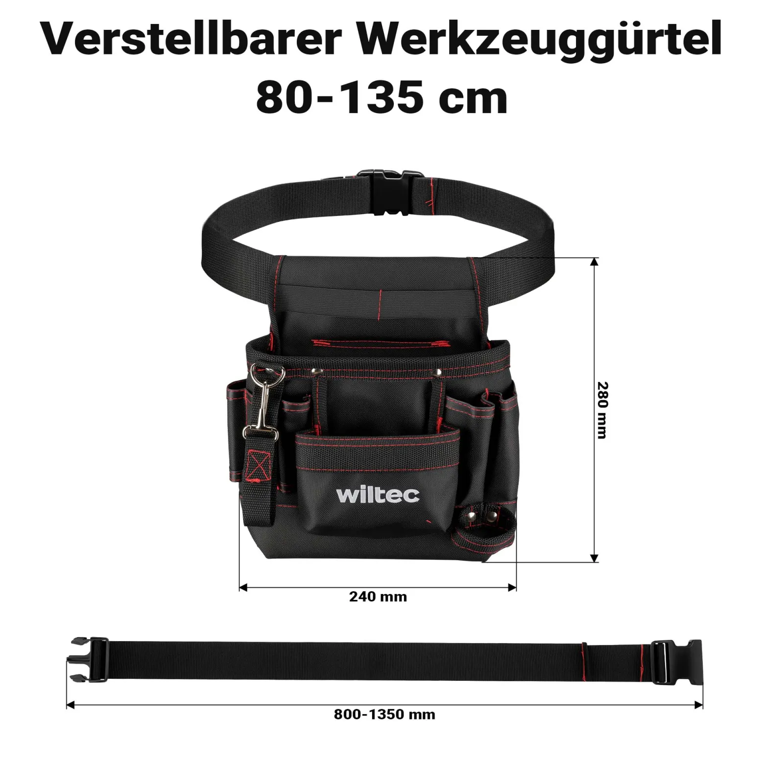 Wiltec Werkzeuggürteltasche 24 x 28 cm bis 15 kg, Werkzeug Gürteltasche 7 Fächer, Werkzeugtasche mit Gürtel verstellbar, robuste Arbeitstasche