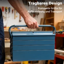 Wiltec Werkzeugkiste 530x200x250mm aus Stahl mit 7 Fächern, beständiger Werkzeugkasten mit Handgriff, Werkzeugbox