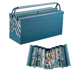 Wiltec Werkzeugkiste 530x200x250mm aus Stahl mit 7 Fächern, beständiger Werkzeugkasten mit Handgriff, Werkzeugbox