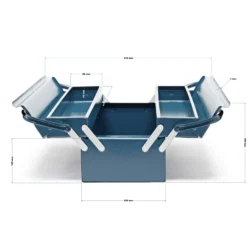 Wiltec Werkzeugkiste 420x200x160mm aus Stahl mit 3 Fächern, beständiger Werkzeugkasten mit Handgriff, Werkzeugbox