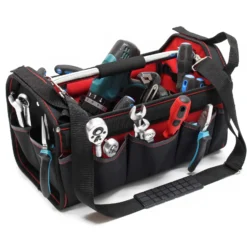 Wiltec Werkzeugtasche Größe L 33x18,5x25 cm, Werkzeugbeutel mit verstellbarem Schultergurt und Tragegriff, Innen- und Außenfächer, Aufbewahrungstasche