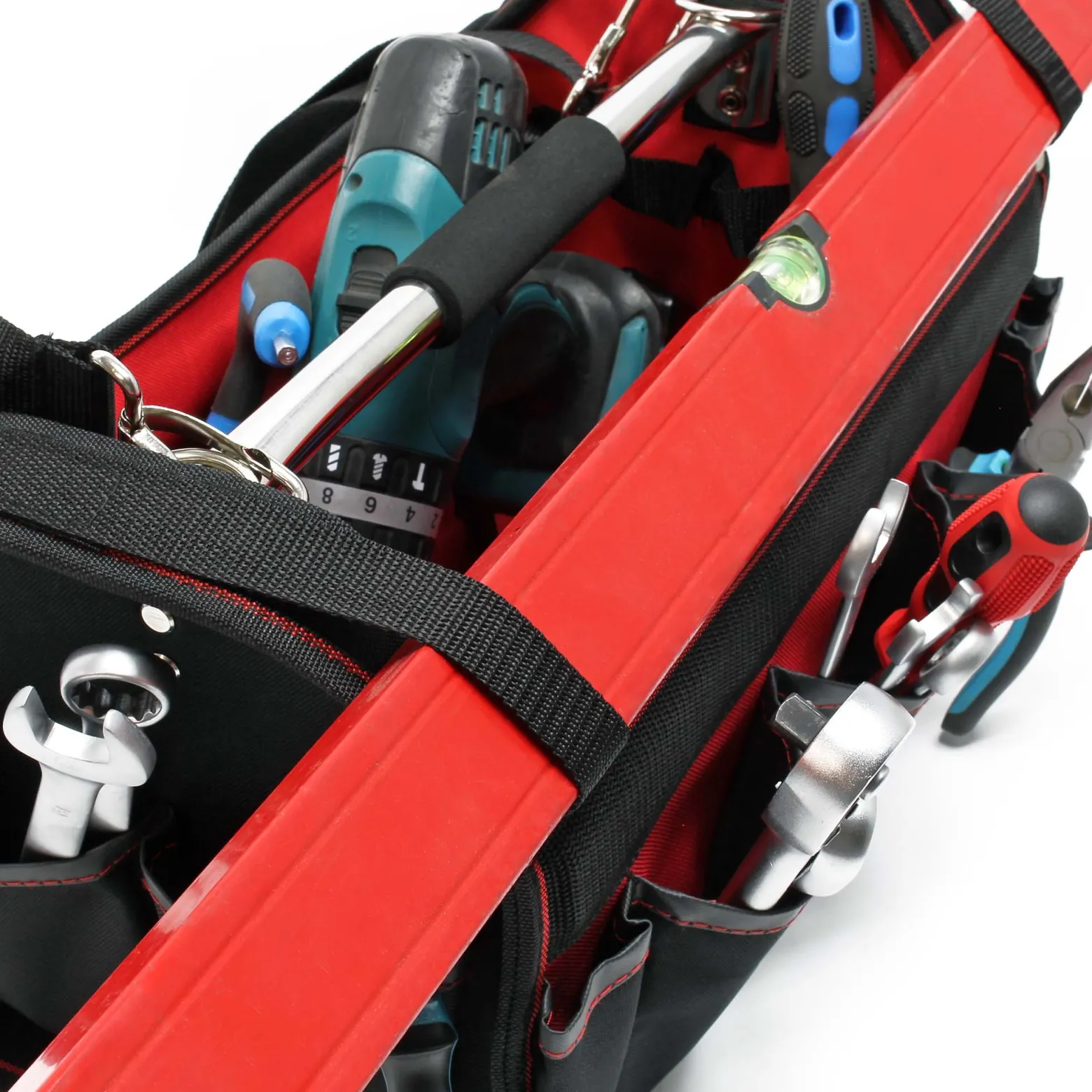 Wiltec Werkzeugtasche Größe L 33x18,5x25 cm, Werkzeugbeutel mit verstellbarem Schultergurt und Tragegriff, Innen- und Außenfächer, Aufbewahrungstasche