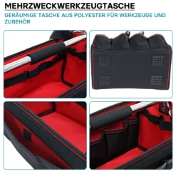 Wiltec Werkzeugtasche Größe XL 44x22x25 cm, Werkzeugbeutel mit verstellbarem Schultergurt und Tragegriff, Innen- und Außenfächer, Aufbewahrungstasche