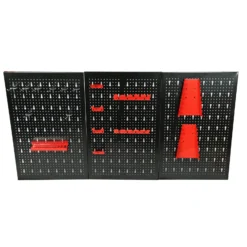 Wiltec Werkzeugwand 120x60cm aus 3 Lochplatten mit 17 Haken zur hängenden Aufbewahrung von Werkzeugen Werkstatteinrichtung Werkzeughalter Lochwand