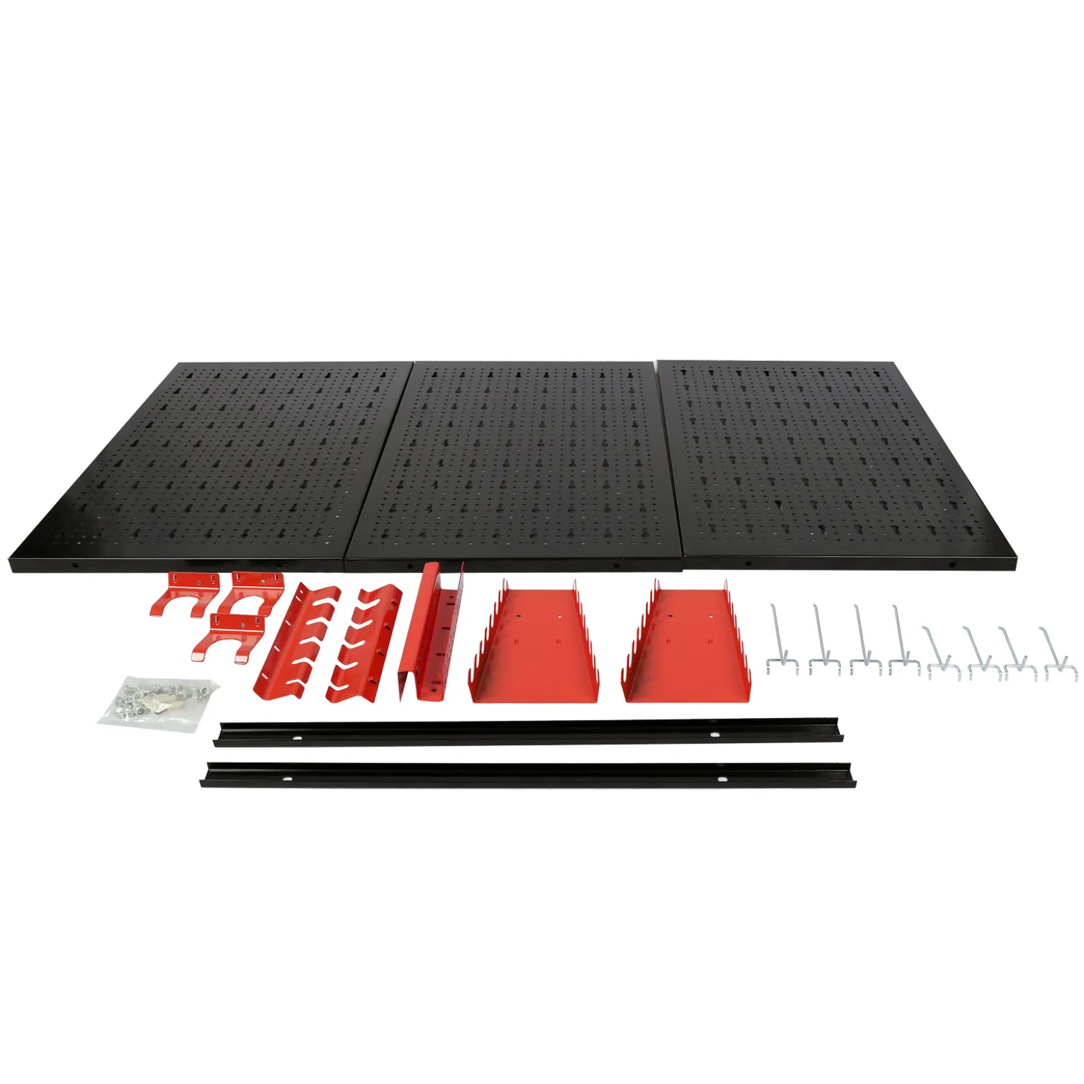 Wiltec Werkzeugwand 120x60cm aus 3 Lochplatten mit 17 Haken zur hängenden Aufbewahrung von Werkzeugen Werkstatteinrichtung Werkzeughalter Lochwand