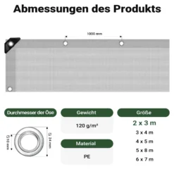 Wiltec wetterfeste Abdeckplane grün grau, wasserfeste Plane mit Ösen 3 x 2 m, PE Plane 120 g/m², UV-resistente Gartenplane, robuste Schutzplane