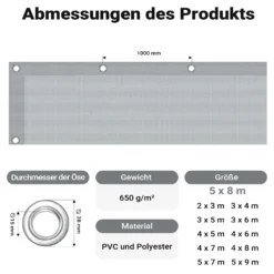 Wiltec wetterfeste Abdeckplane grau, wasserfeste Plane mit Ösen 5 x 8 m, Polyester Plane 650 g/m², UV-resistente Gartenplane, robuste Schutzplane mit PVC Beschichtung