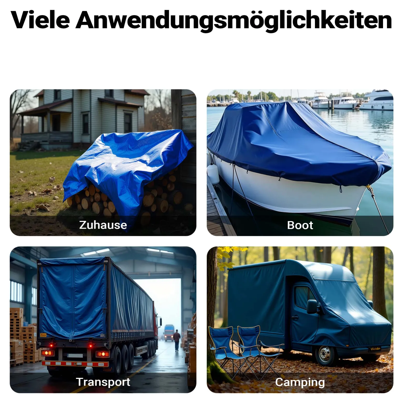 Wiltec wetterfeste Abdeckplane blau, wasserfeste Plane mit Ösen 3 x 2 m, PE Plane 240 g/m², UV-resistente Gartenplane, robuste Schutzplane
