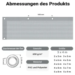Wiltec wetterfeste Abdeckplane grau, wasserfeste Plane mit Ösen 3 x 4 m, Polyester Plane 650 g/m², UV-resistente Gartenplane, robuste Schutzplane mit PVC Beschichtung