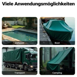 Wiltec wetterfeste Abdeckplane dunkelgrün, wasserfeste Plane mit Ösen 2 x 3 m, Polyester Plane 650 g/m², UV-resistente Gartenplane, robuste Schutzplane mit PVC Beschichtung