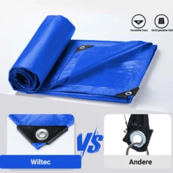 Wiltec wetterfeste Abdeckplane blau, wasserfeste Plane mit Ösen 7 x 6 m, PE Plane 240 g/m², UV-resistente Gartenplane, robuste Schutzplane