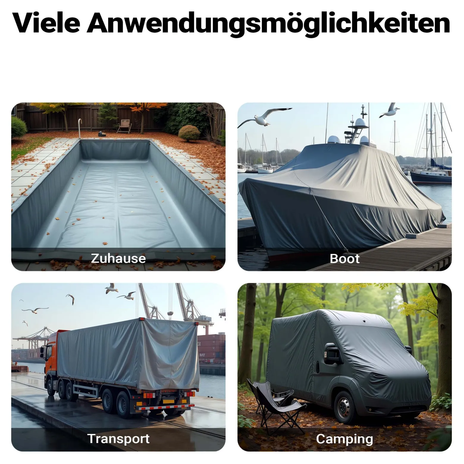 Wiltec wetterfeste Abdeckplane grau, wasserfeste Plane mit Ösen 5 x 7 m, Polyester Plane 650 g/m², UV-resistente Gartenplane, robuste Schutzplane mit PVC Beschichtung