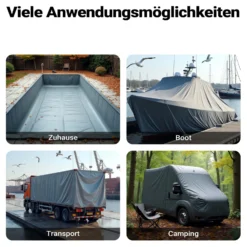 Wiltec wetterfeste Abdeckplane grau, wasserfeste Plane mit Ösen 3 x 6 m, Polyester Plane 650 g/m², UV-resistente Gartenplane, robuste Schutzplane mit PVC Beschichtung
