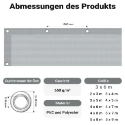 Wiltec wetterfeste Abdeckplane grau, wasserfeste Plane mit Ösen 3 x 6 m, Polyester Plane 650 g/m², UV-resistente Gartenplane, robuste Schutzplane mit PVC Beschichtung