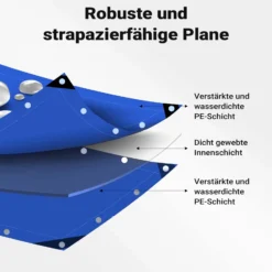 Wiltec wetterfeste Abdeckplane blau, wasserfeste Plane mit Ösen 5 x 4 m, PE Plane 240 g/m², UV-resistente Gartenplane, robuste Schutzplane