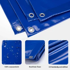 Wiltec wetterfeste Abdeckplane blau, wasserfeste Plane mit Ösen 2 x 3 m, Polyester Plane 650 g/m², UV-resistente Gartenplane, robuste Schutzplane mit PVC Beschichtung