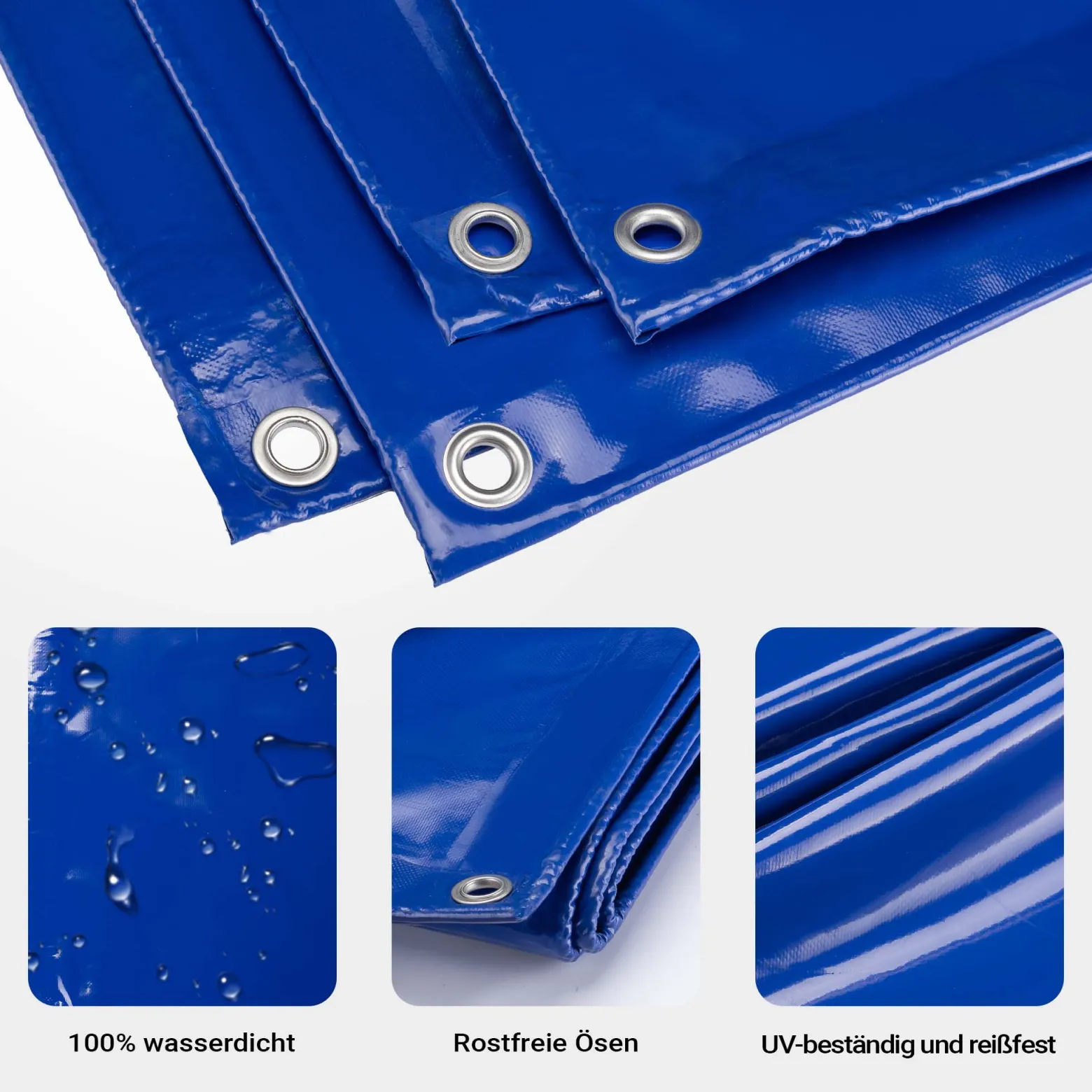 Wiltec wetterfeste Abdeckplane blau, wasserfeste Plane mit Ösen 4 x 6 m, Polyester Plane 650 g/m², UV-resistente Gartenplane, robuste Schutzplane mit PVC Beschichtung