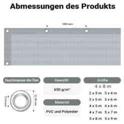 Wiltec wetterfeste Abdeckplane grau, wasserfeste Plane mit Ösen 4 x 8 m, Polyester Plane 650 g/m², UV-resistente Gartenplane, robuste Schutzplane mit PVC Beschichtung