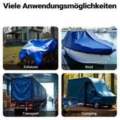 Wiltec wetterfeste Abdeckplane blau, wasserfeste Plane mit Ösen 4 x 3 m, PE Plane 240 g/m², UV-resistente Gartenplane, robuste Schutzplane
