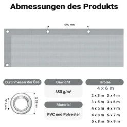 Wiltec wetterfeste Abdeckplane grau, wasserfeste Plane mit Ösen 4 x 6 m, Polyester Plane 650 g/m², UV-resistente Gartenplane, robuste Schutzplane mit PVC Beschichtung