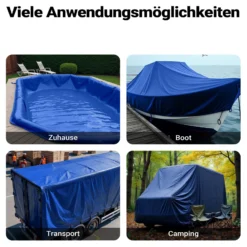 Wiltec wetterfeste Abdeckplane blau, wasserfeste Plane mit Ösen 5 x 7 m, Polyester Plane 650 g/m², UV-resistente Gartenplane, robuste Schutzplane mit PVC Beschichtung
