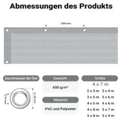 Wiltec wetterfeste Abdeckplane grau, wasserfeste Plane mit Ösen 4 x 7 m, Polyester Plane 650 g/m², UV-resistente Gartenplane, robuste Schutzplane mit PVC Beschichtung